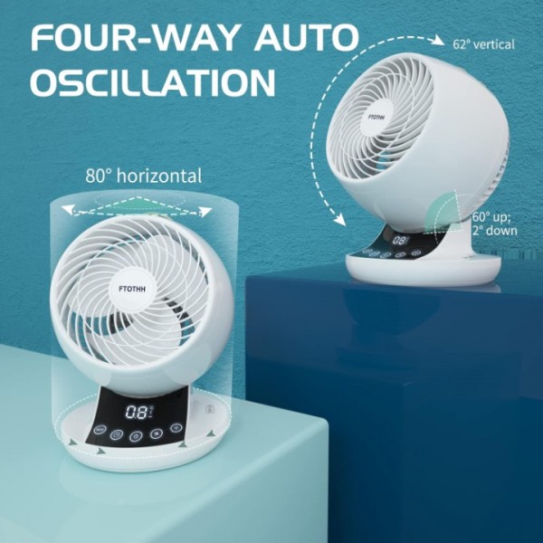 Air Circulator Desk Fan, 20 dB Quiet Electric Cooling Fan for Bedrooms, Energy Efficient, Powerful Turbo Oscillating Cooling Fan with Remote Control, 12H Timer, Touch Panel, 12 Speed for Home Office [Energy Class A]