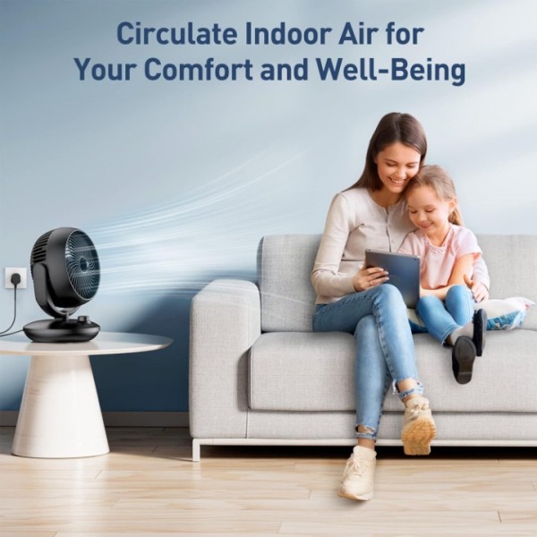 Air Circulator Desk Fan, Silent Cooling Fan, Portable Quiet Table Oscillating Fan with 3 Speed Settings, 90° Adjustable Tilt for Rooms, Wide-Angle Oscillating Fan for Home, Office and Bedroom, UK Plug