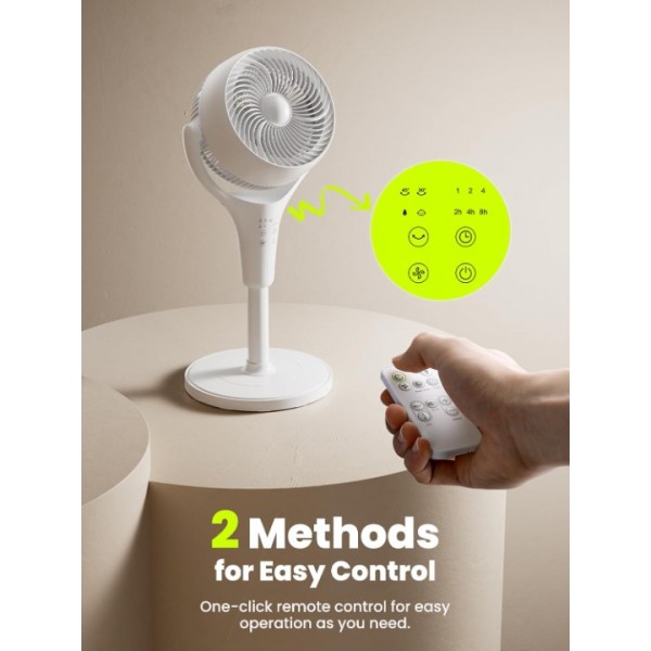 FTOTHH Pedestal Fan 25dB Silent Standing Fan 3D Air Circulator Fans Cooling Quiet Bedroom, Max 10m,135°+90° Oscillating, Height adjustable 60-90cm, 3 Wind Mode 4 Speed, Remote Control, 8H Timer