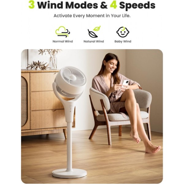FTOTHH Pedestal Fan 25dB Silent Standing Fan 3D Air Circulator Fans Cooling Quiet Bedroom, Max 10m,135°+90° Oscillating, Height adjustable 60-90cm, 3 Wind Mode 4 Speed, Remote Control, 8H Timer