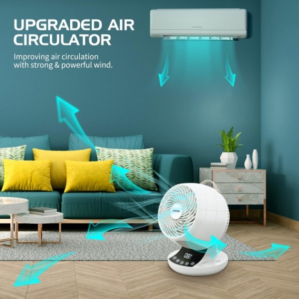 Air Circulator Desk Fan, 20 dB Quiet Electric Cooling Fan for Bedrooms, Energy Efficient, Powerful Turbo Oscillating Cooling Fan with Remote Control, 12H Timer, Touch Panel, 12 Speed for Home Office [Energy Class A]