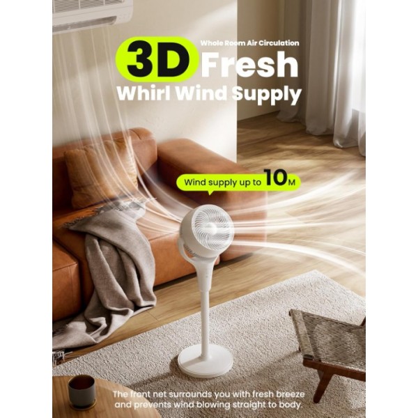 FTOTHH Pedestal Fan 25dB Silent Standing Fan 3D Air Circulator Fans Cooling Quiet Bedroom, Max 10m,135°+90° Oscillating, Height adjustable 60-90cm, 3 Wind Mode 4 Speed, Remote Control, 8H Timer
